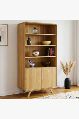 Dubový regál Avalon 180 cm vysoký s dvierkami – dub natural