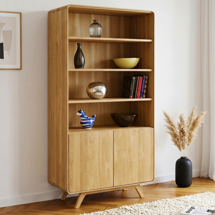 Dubový regál Avalon 180 cm vysoký s dvierkami – dub natural