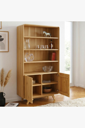 Dubový regál Avalon 180 cm vysoký s dvierkami – dub natural 2