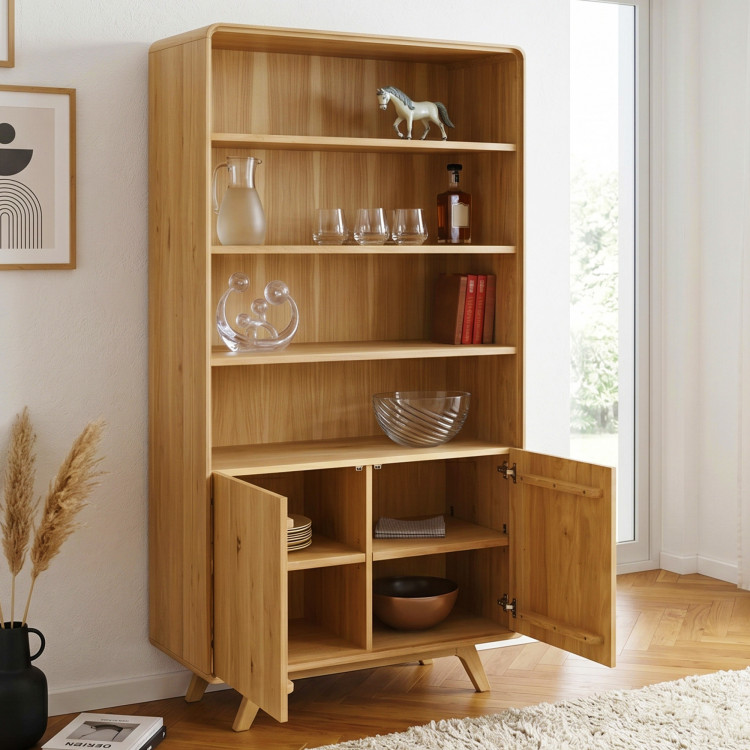 Dubový regál Avalon 180 cm vysoký s dvierkami – dub natural