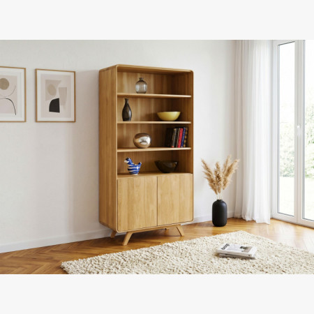 Dubový regál Avalon 180 cm vysoký s dvierkami – dub natural