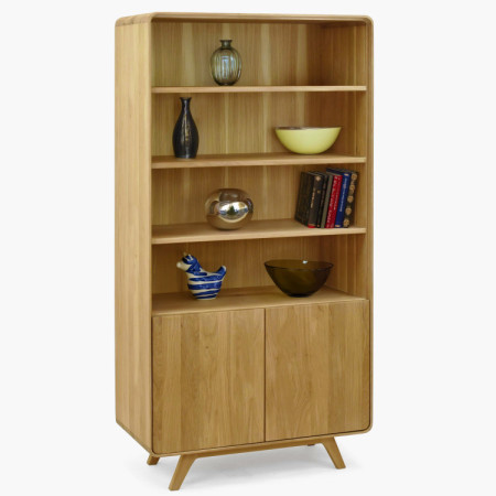 Dubový regál Avalon 180 cm vysoký s dvierkami – dub natural