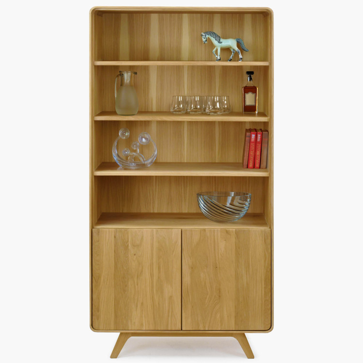 Dubový regál Avalon 180 cm vysoký s dvierkami – dub natural