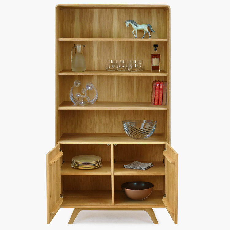 Dubový regál Avalon 180 cm vysoký s dvierkami – dub natural