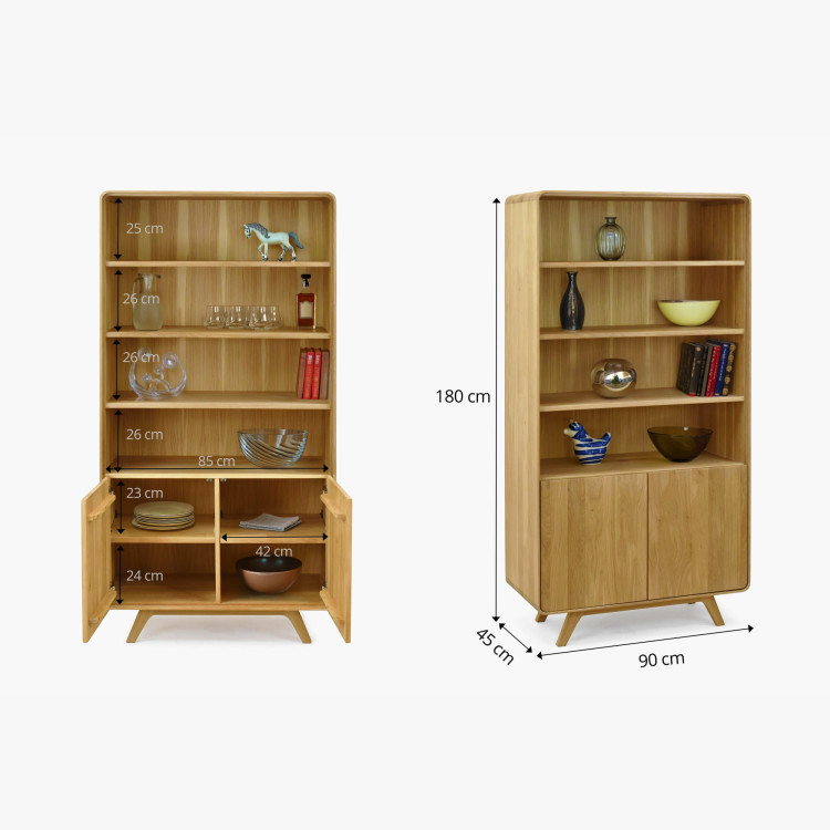 Dubový regál Avalon 180 cm vysoký s dvierkami – dub natural