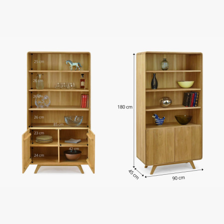 Dubový regál Avalon 180 cm vysoký s dvierkami – dub natural