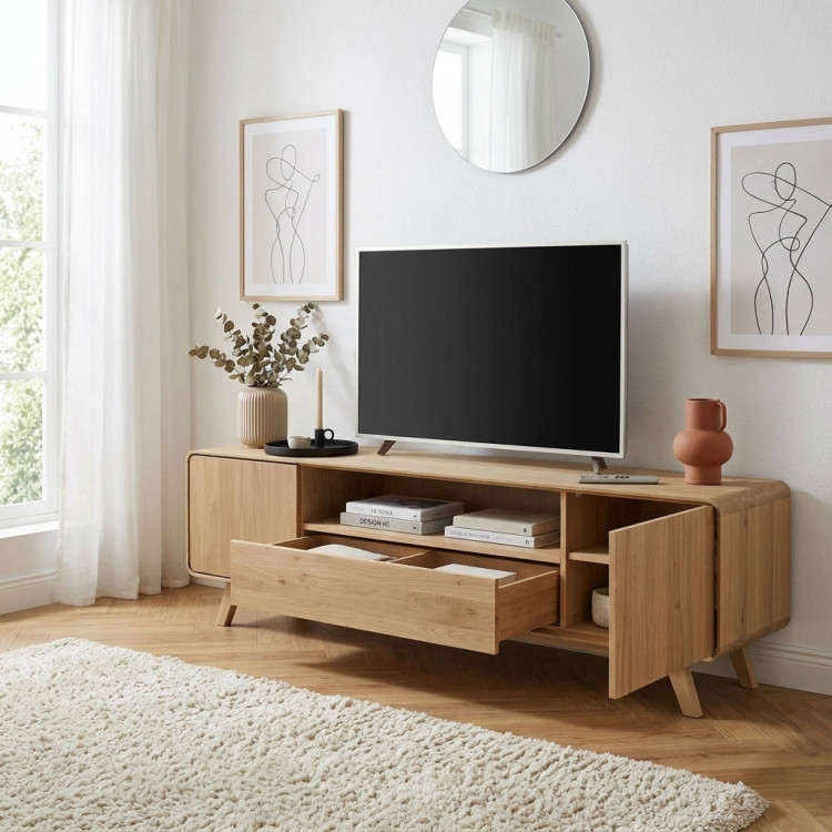 Drevená TV komoda, dub biely