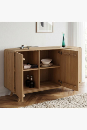 Drevená komoda dub biely s dvierkami 2