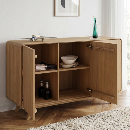 Drevená komoda dub biely s dvierkami