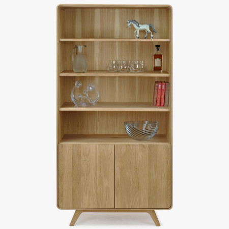 Drevený dubový regál s dvierkami, biely dub