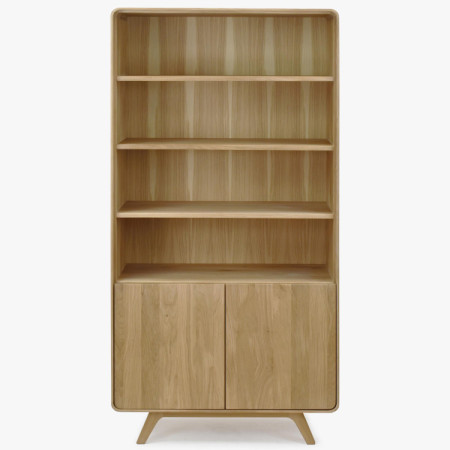 Drevený dubový regál s dvierkami, biely dub