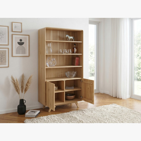 Drevený dubový regál s dvierkami, biely dub