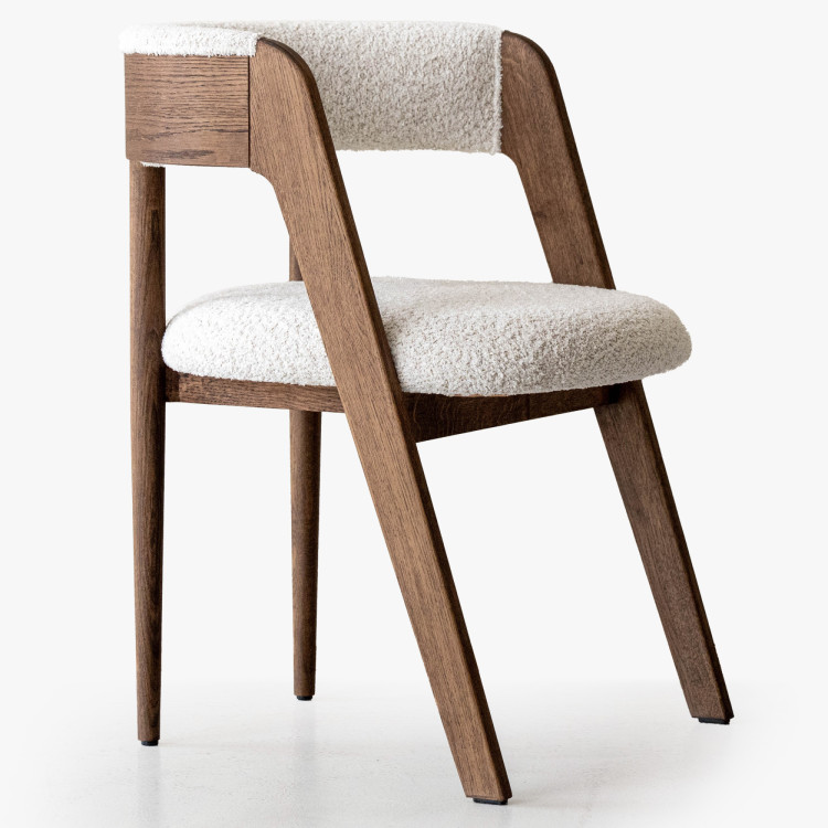 Luxusné dubové kreslo v orechovej farbe, krémová látka