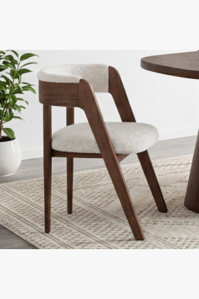 Luxusné dubové kreslo v orechovej farbe, krémová látka 2