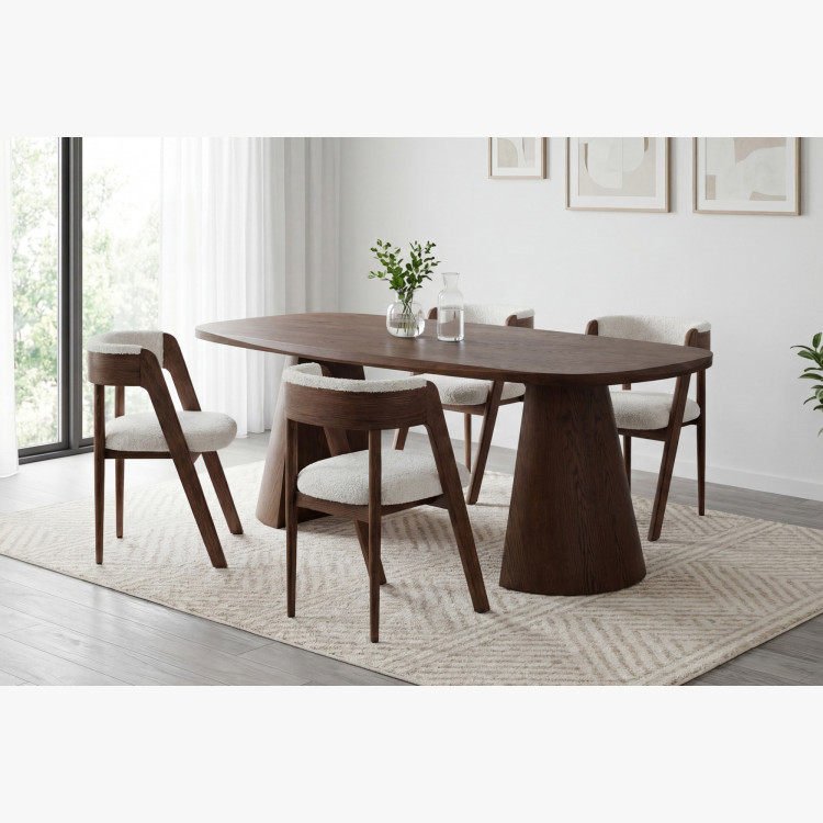 Luxusné dubové kreslo v orechovej farbe, krémová látka