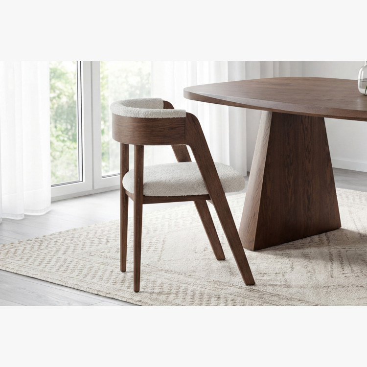 Luxusné dubové kreslo v orechovej farbe, krémová látka