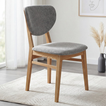Dubová jedálenská stolička s čalúneným sedákom - látka sivá easy clean