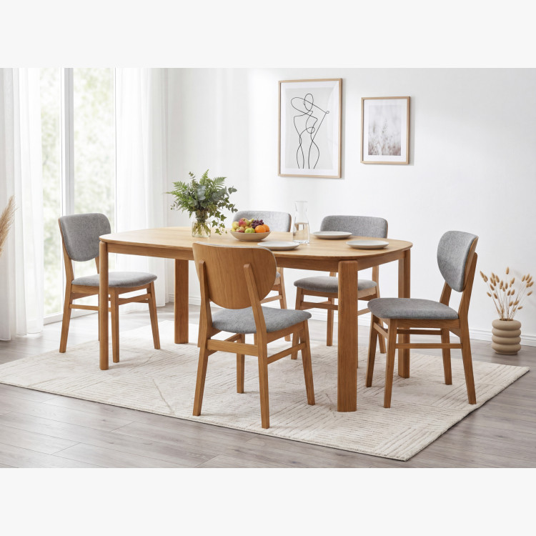 Dubová jedálenská stolička s čalúneným sedákom - látka sivá easy clean