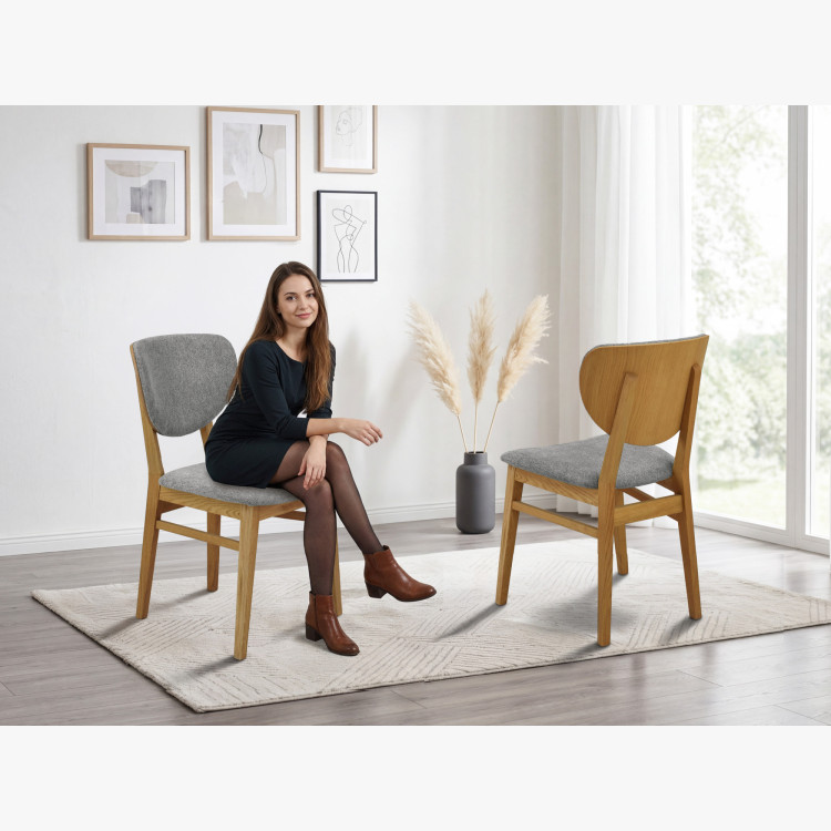 Dubová jedálenská stolička s čalúneným sedákom - látka sivá easy clean