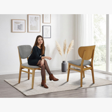 Dubová jedálenská stolička s čalúneným sedákom - látka sivá easy clean