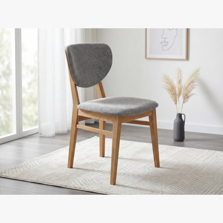 Dubová jedálenská stolička s čalúneným sedákom - látka sivá easy clean