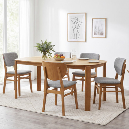 Dubová jedálenská stolička s čalúneným sedákom - látka sivá easy clean