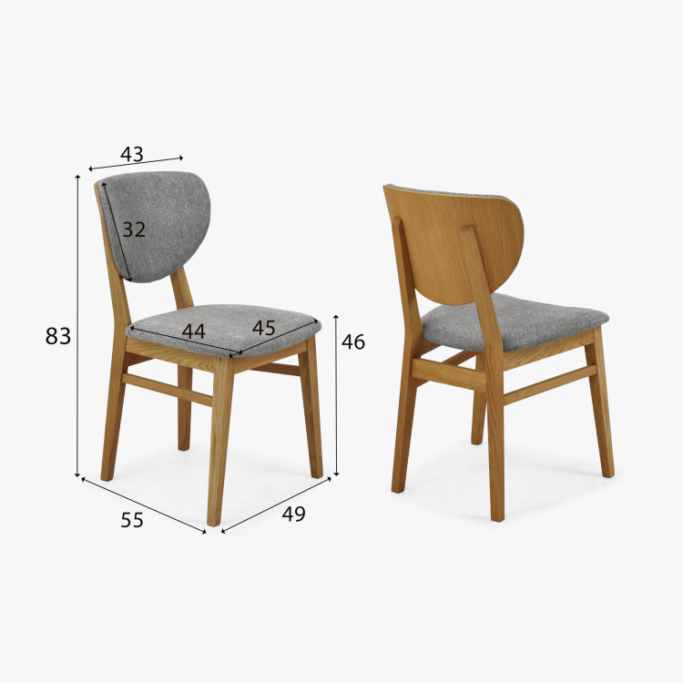 Dubová jedálenská stolička s čalúneným sedákom - látka sivá easy clean