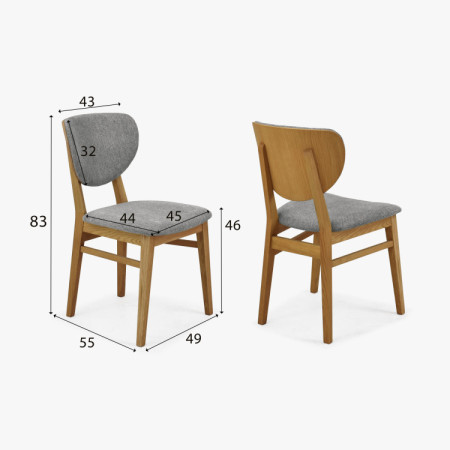 Dubová jedálenská stolička s čalúneným sedákom - látka sivá easy clean