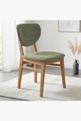 Dubová jedálenská stolička s čalúneným sedákom - látka zelená easy clean
