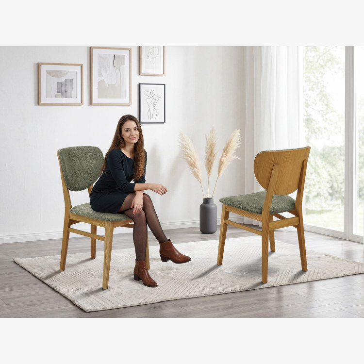 Dubová jedálenská stolička s čalúneným sedákom - látka zelená easy clean