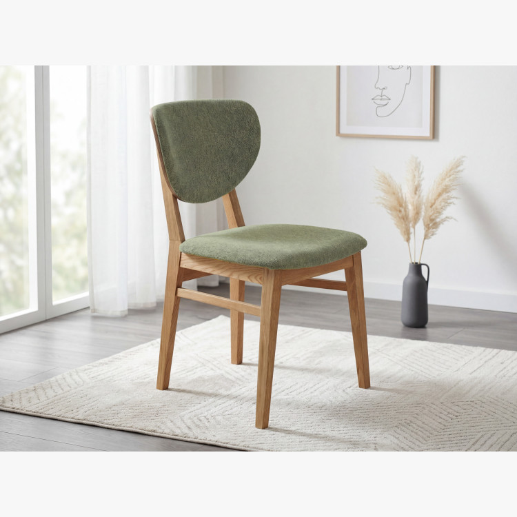 Dubová jedálenská stolička s čalúneným sedákom - látka zelená easy clean
