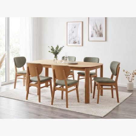 Dubová jedálenská stolička s čalúneným sedákom - látka zelená easy clean