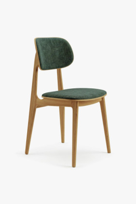 Čalúnená jedálenská stolička Vard z masívneho dubu – zelená látka