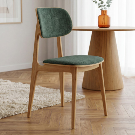 Čalúnená jedálenská stolička Vard z masívneho dubu – zelená látka