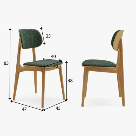 Čalúnená jedálenská stolička Vard z masívneho dubu – zelená látka