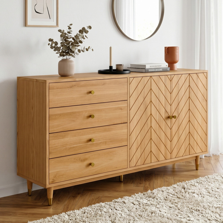 Dubová komoda 167,5 cm so zásuvkami a dvierkami – olejovosk, tichý dojazd