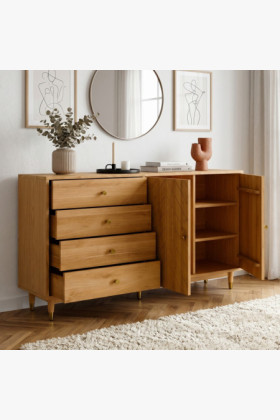 Dubová komoda 167,5 cm so zásuvkami a dvierkami – olejovosk, tichý dojazd 2