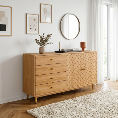 Dubová komoda 167,5 cm so zásuvkami a dvierkami – olejovosk, tichý dojazd