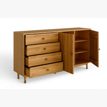 Dubová komoda 167,5 cm so zásuvkami a dvierkami – olejovosk, tichý dojazd