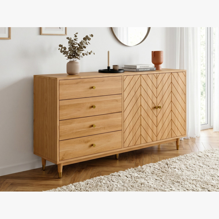 Dubová komoda 167,5 cm so zásuvkami a dvierkami – olejovosk, tichý dojazd