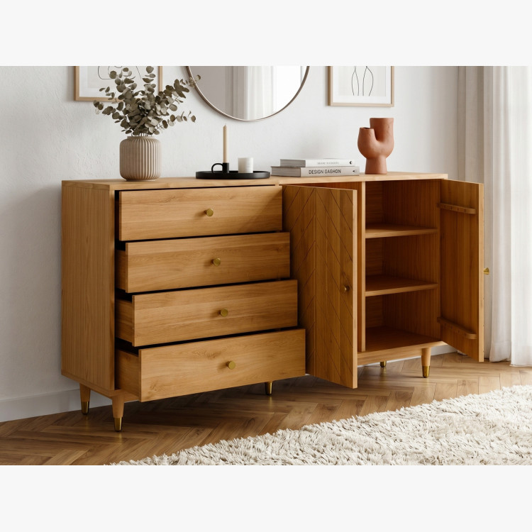 Dubová komoda 167,5 cm so zásuvkami a dvierkami – olejovosk, tichý dojazd