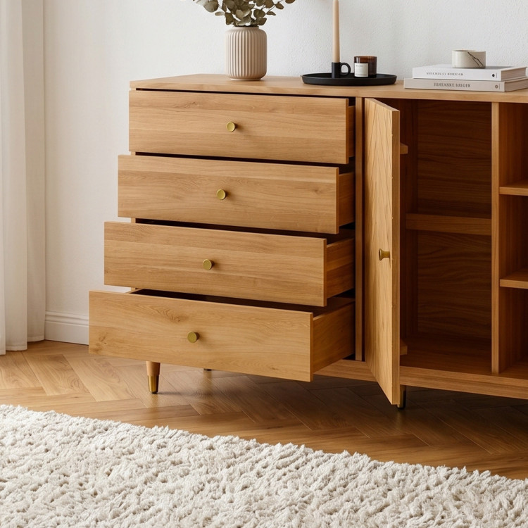 Dubová komoda 167,5 cm so zásuvkami a dvierkami – olejovosk, tichý dojazd