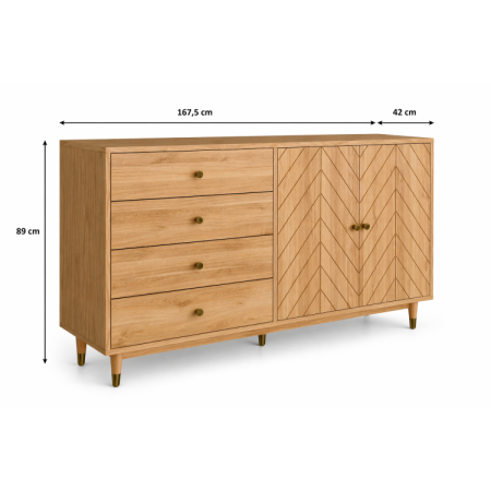 Dubová komoda 167,5 cm so zásuvkami a dvierkami – olejovosk, tichý dojazd