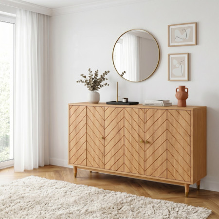 Dubová komoda s dvierkami 139 cm – luxusná masívna komoda s frézovaním rybia kosť