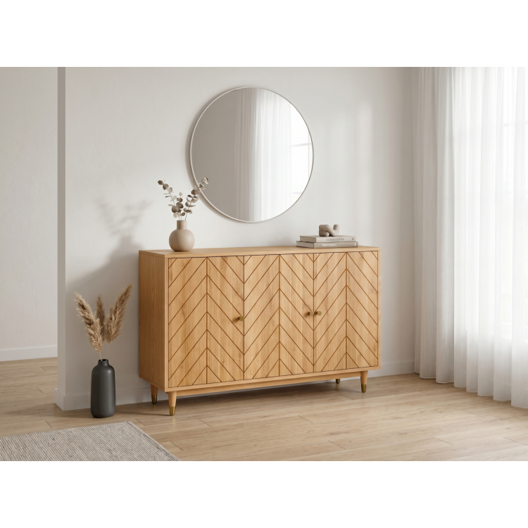 Dubová komoda s dvierkami 139 cm – luxusná masívna komoda s frézovaním rybia kosť