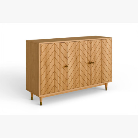 Dubová komoda s dvierkami 139 cm – luxusná masívna komoda s frézovaním rybia kosť