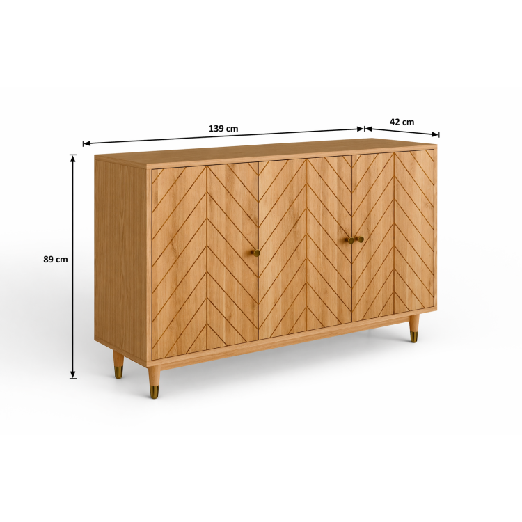 Dubová komoda s dvierkami 139 cm – luxusná masívna komoda s frézovaním rybia kosť