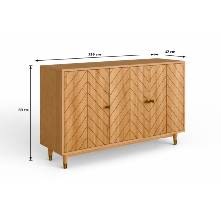 Dubová komoda s dvierkami 139 cm – luxusná masívna komoda s frézovaním rybia kosť