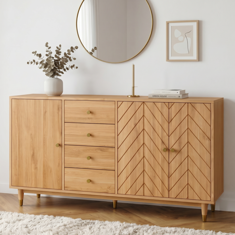 Masívna dubová komoda Jessica 190 cm s frézovaným vzorom rybej kosti