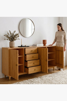 Masívna dubová komoda Jessica 190 cm s frézovaným vzorom rybej kosti 2